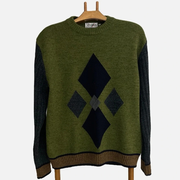 Vintage Modango Men’s Crewneck Sweater Size 52 Wool Blend Made in Italy Diamond - Picture 9 of 9